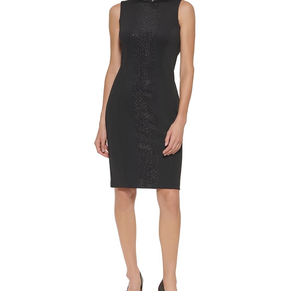 Calvin Klein Embellished mock-neck sheath dress